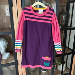 Hanna Andersson sweater dress long sleeve knit flower plum girls striped